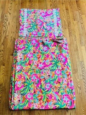 Vintage Lilly Pulitzer Twin Duvet Blanket Pillow Cover LULU Neon Colors Flamingo